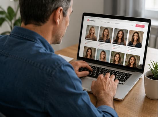 Uomo che cerca profili su un sito di incontri online